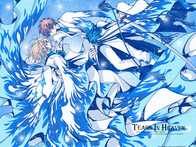 Anime snow swords blue background free wallpaper for desktop - medium preview image
