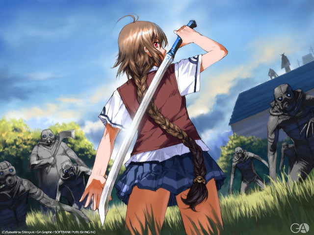 Girl sword zombies field armor free wallpaper for desktop - medium preview image