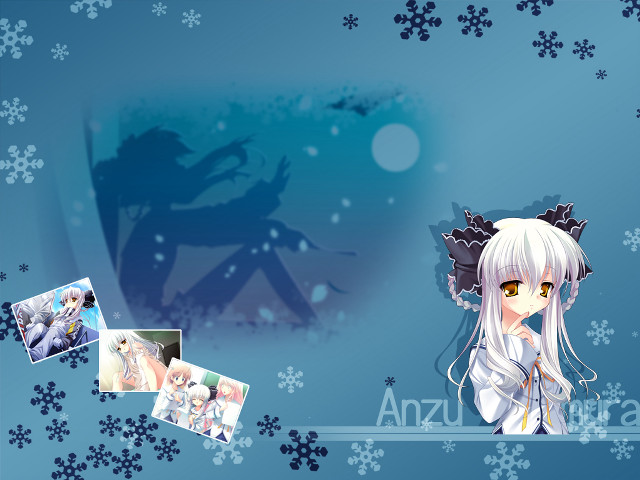Anime girl snowflakes moon floral free wallpaper for desktop - medium preview image