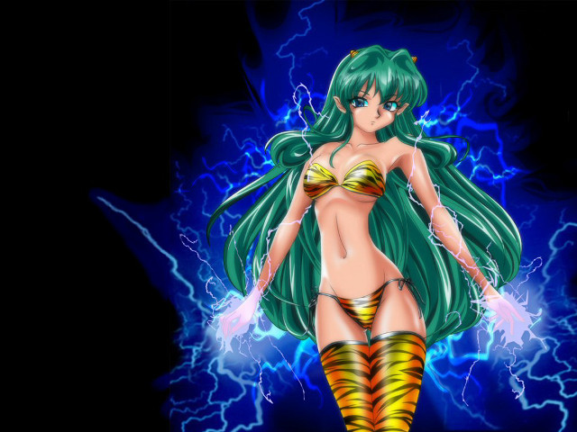 Green hair electricity anime bikini free wallpaper for desktop - medium preview image