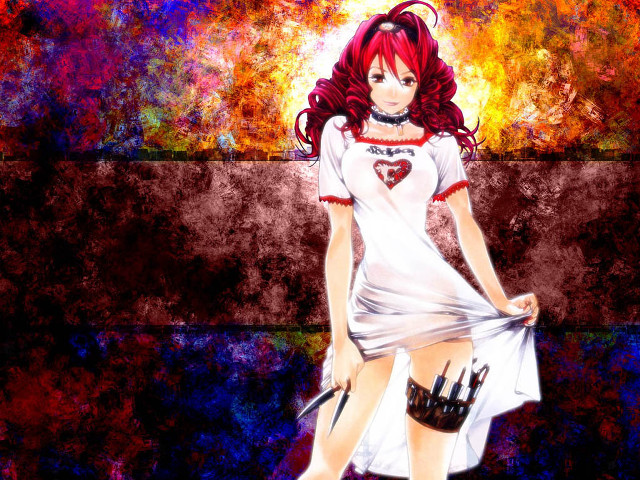Red haired woman anime forest free wallpaper for desktop - medium preview image
