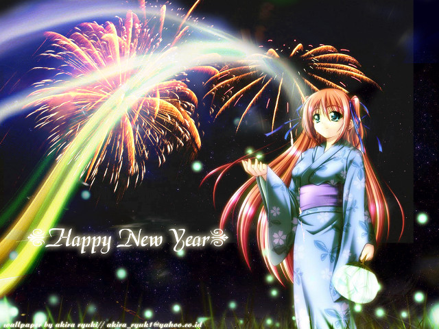 Fireworks starry sky kimono ayu free wallpaper for desktop - medium preview image
