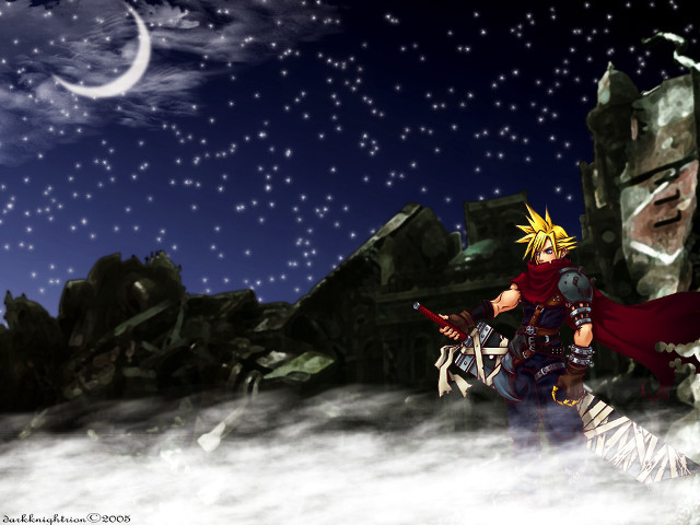 Cartoon sword moon cloud mountain free wallpaper for desktop - medium preview image