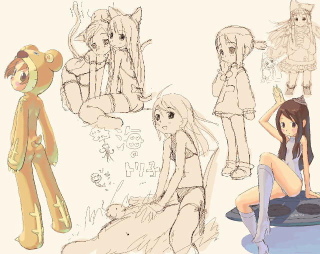 Girl teddy stool lineart yayoi free wallpaper for desktop - medium preview image