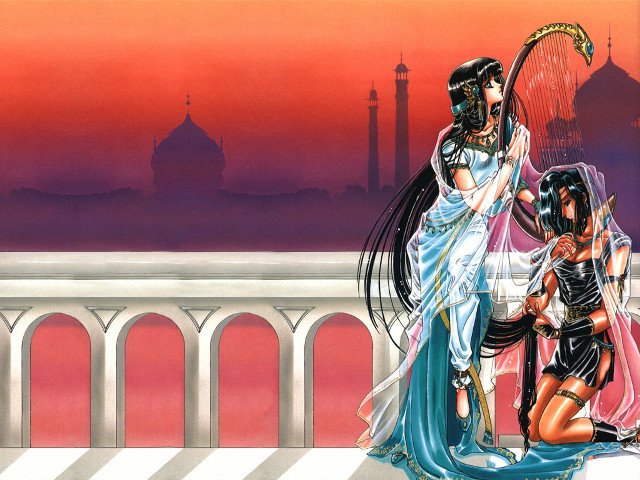 Fantasy egyptian twowomen scepters darkskinned free wallpaper for desktop - medium preview image