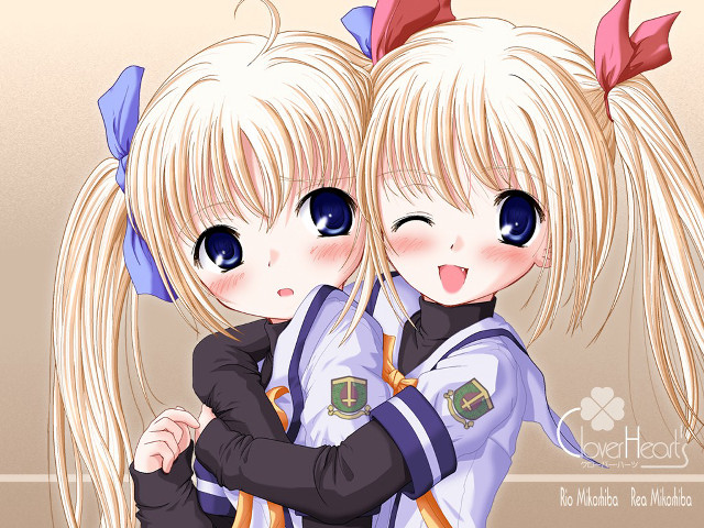 Anime girls hug blonde blue free wallpaper for desktop - medium preview image