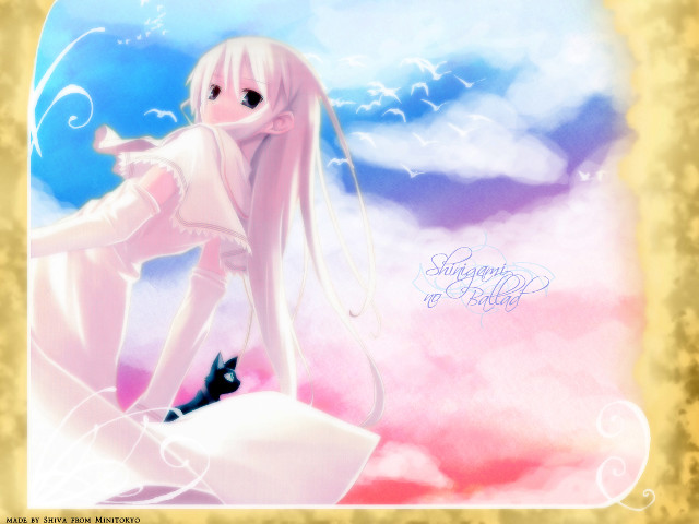 Girl long hair cat cloud free wallpaper for desktop - medium preview image
