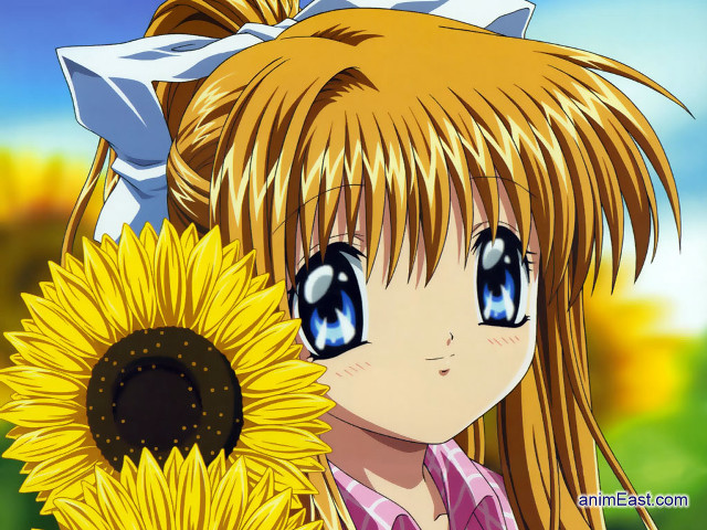 Girl sunflower bow blue eyes free wallpaper for desktop - medium preview image