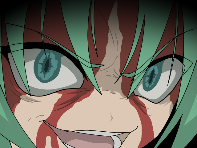 Greenhair blueeyes bloodyface anime gapmoe free wallpaper for desktop - medium preview image