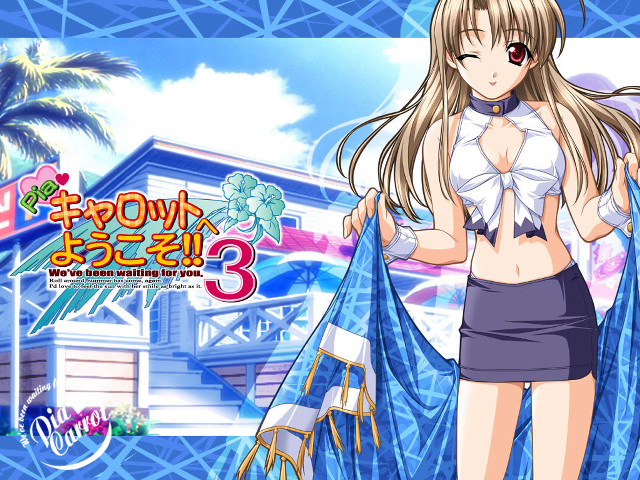 Girl blue scarf building palm free wallpaper for desktop - medium preview image