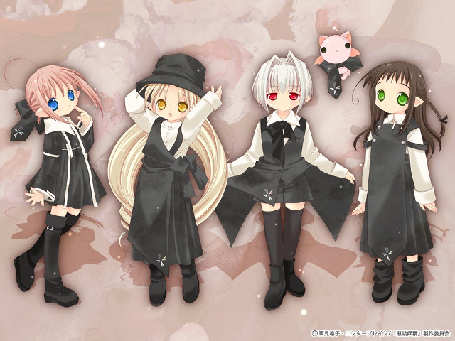 Anime girls black white hair free wallpaper for desktop - medium preview image