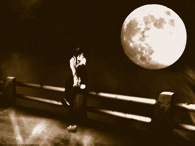 Man woman bench fullmoon gothic free wallpaper for desktop - medium preview image