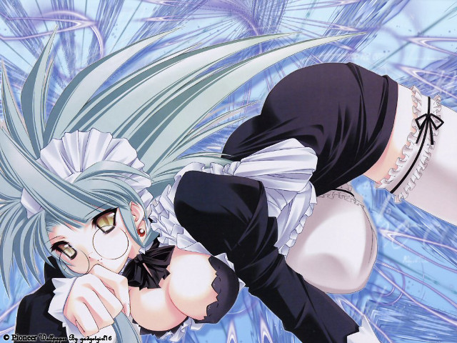 Bluehair maid glasses longhair yelloweyes free wallpaper for desktop - medium preview image