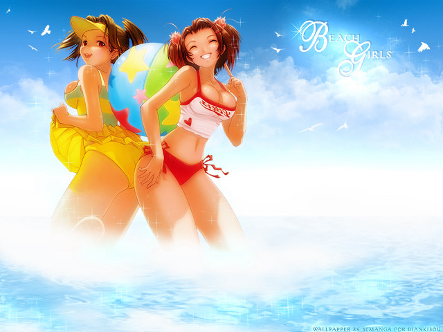 Two women bathing suits ocean free wallpaper for desktop - medium preview image