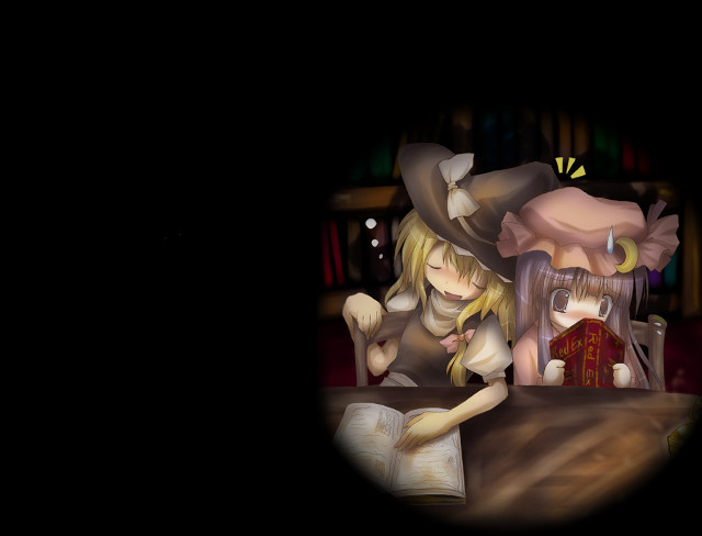 Cartoon women reading library illusion free wallpaper for desktop - medium preview image