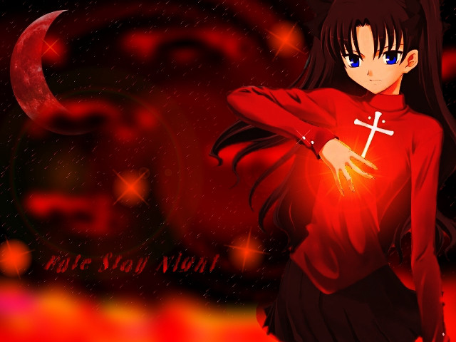 Girl red shirt cross crescent free wallpaper for desktop - medium preview image