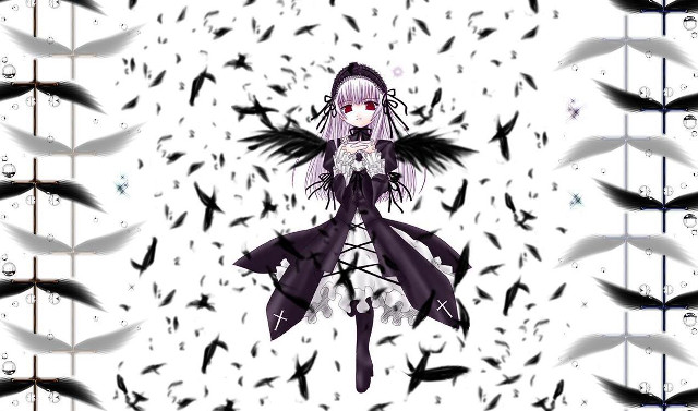 Gothic girl birds wings flowers free wallpaper for desktop - medium preview image