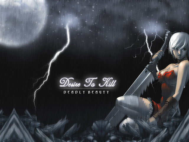 Woman red bikini sword rain free wallpaper for desktop - medium preview image