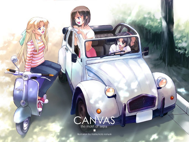 Car motorcycle scooter anime girls free wallpaper for desktop - medium preview image