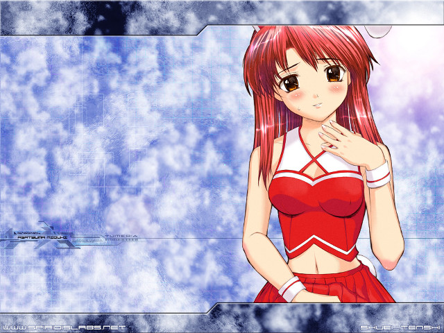 Anime girl red hair blue free wallpaper for desktop - medium preview image