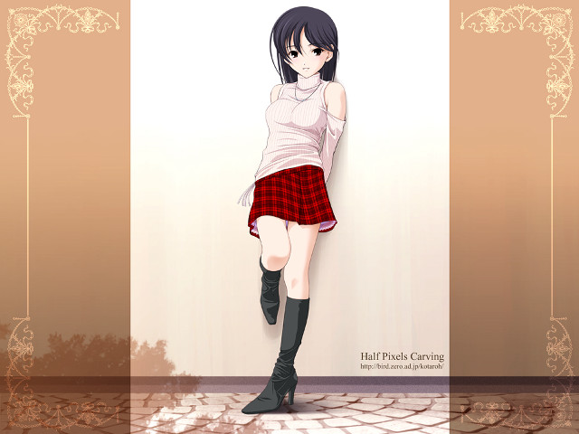 Girl plaid skirt boots wall free wallpaper for desktop - medium preview image