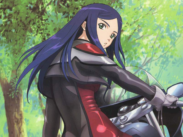 Woman motorcycle forest biker blue free wallpaper for desktop - medium preview image
