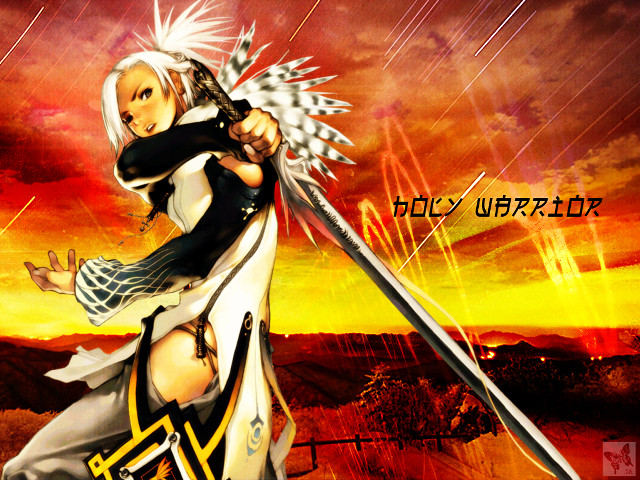 Gothic sunset flaming sword woman free wallpaper for desktop - medium preview image