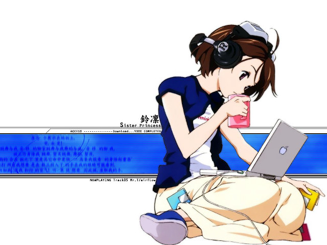 Woman sitting laptop headphones anime free wallpaper for desktop - medium preview image