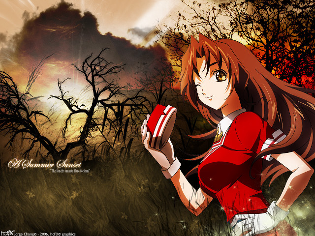 Girl autumn forest sunset anime free wallpaper for desktop - medium preview image