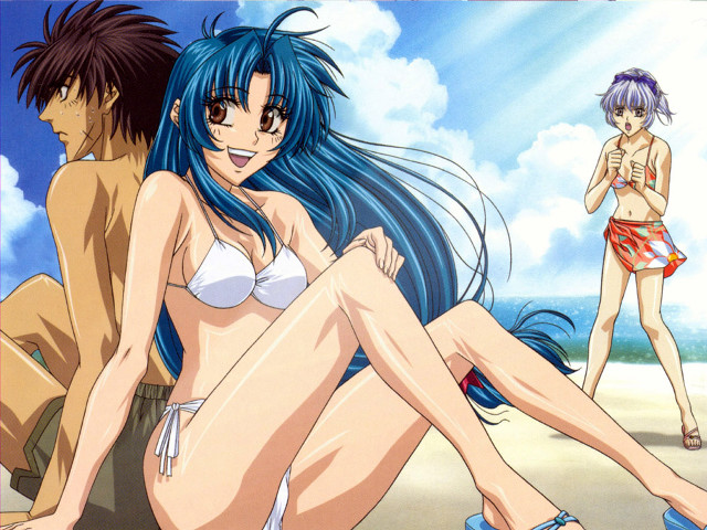Beach bikini anime bluehair sandals free wallpaper for desktop - medium preview image