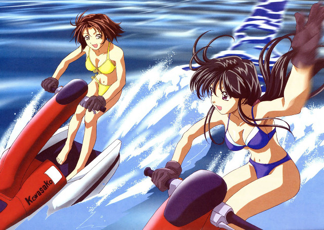 Anime girls jet skis ocean free wallpaper for desktop - medium preview image
