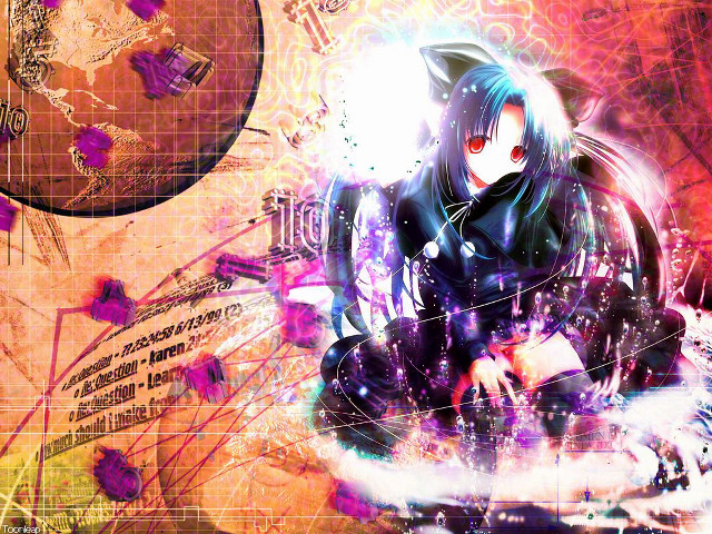 Anime cat hologram cityscape elf free wallpaper for desktop - medium preview image