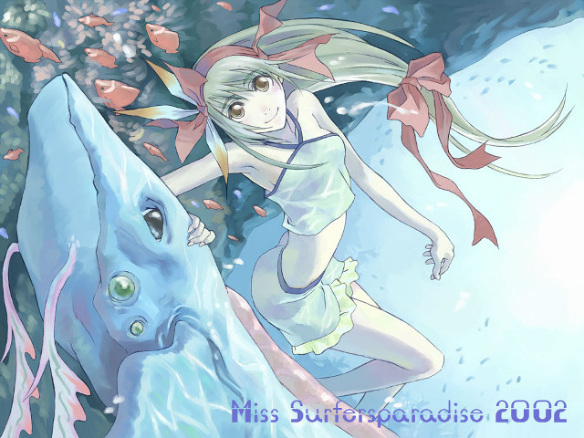 Girl whale fish ribbon anime free wallpaper for desktop - medium preview image