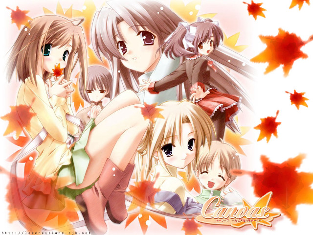 Anime girls autumn leaves fireplace free wallpaper for desktop - medium preview image
