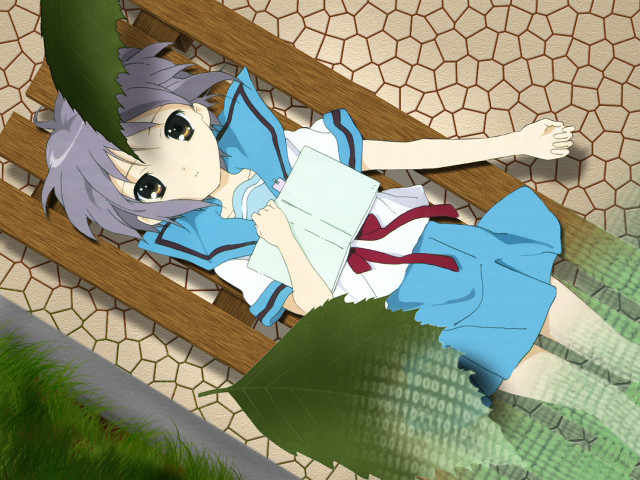 Anime girl bench arms outstretched free wallpaper for desktop - medium preview image