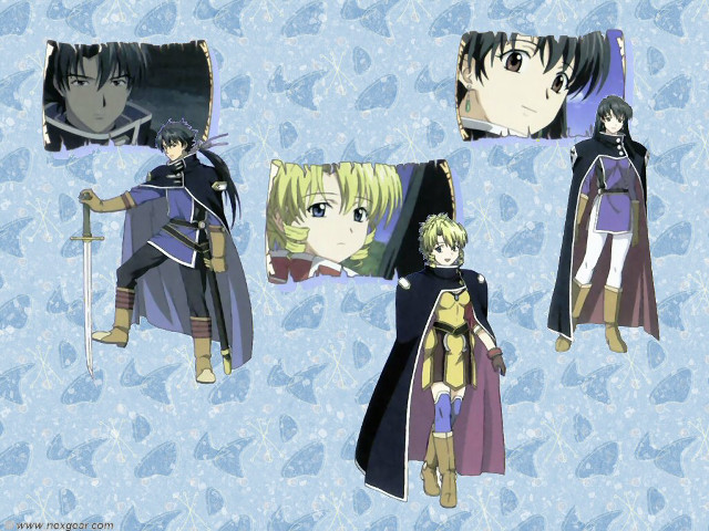 Anime characters black purple swords free wallpaper for desktop - medium preview image