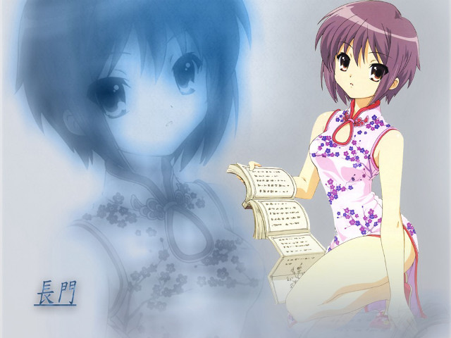 Blue hair pink dress reading free wallpaper for desktop - medium preview image