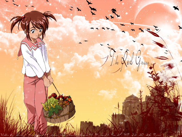 Girl basket fruit field birds free wallpaper for desktop - medium preview image