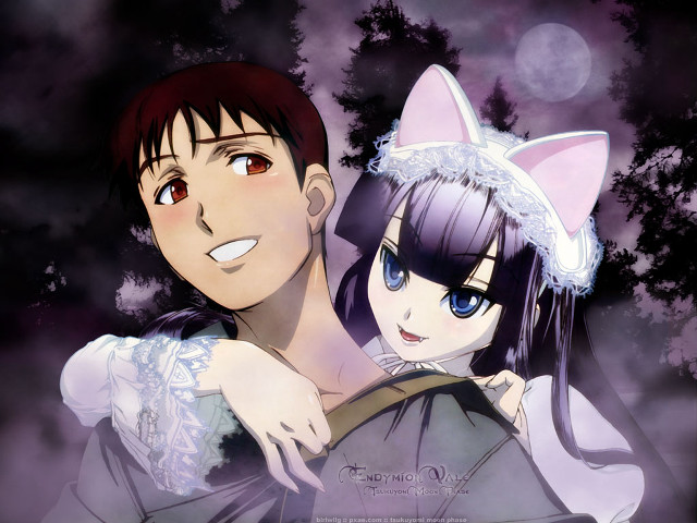Anime couple cat shoulders night free wallpaper for desktop - medium preview image