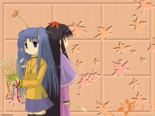 Anime girls flower butterfly leaves free wallpaper for desktop - medium preview image