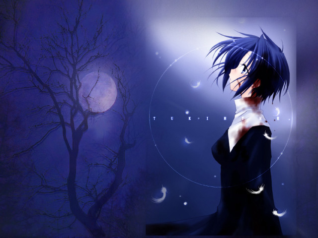 Blue hair man tree moon free wallpaper for desktop - medium preview image