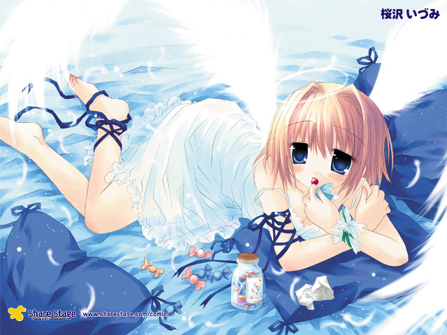 Girl laying barefoot blueeyes ribbon free wallpaper for desktop - medium preview image