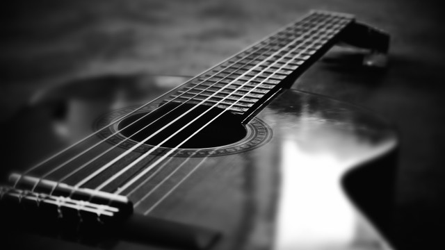 Guitar neck fretboard portrait blackwhite free wallpaper for desktop - medium preview image