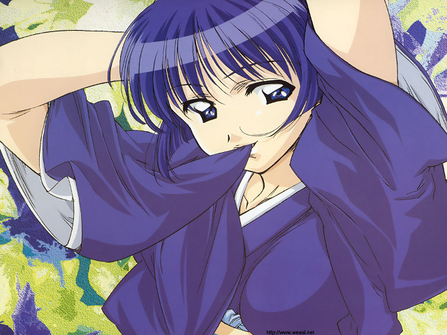 Bluehair purplekimono girl armsup screenshot free wallpaper for desktop - medium preview image