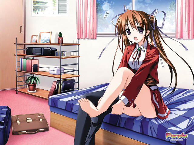 Girl sitting bed suitcase room #2 free wallpaper for desktop - medium preview image