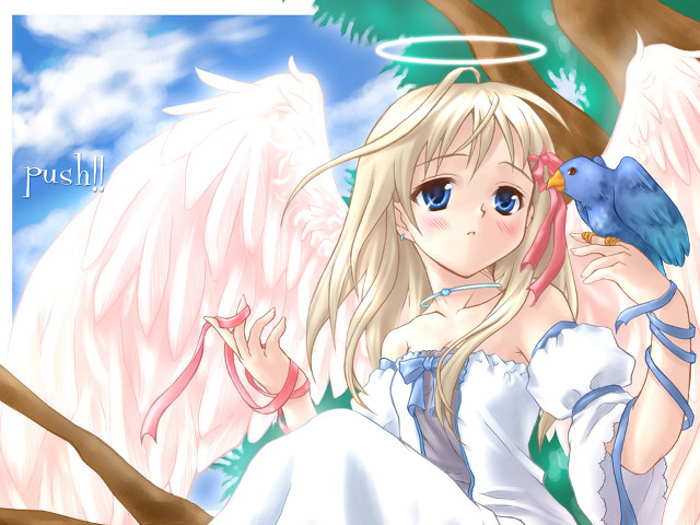 Girl bluebird tree sky wings free wallpaper for desktop - medium preview image
