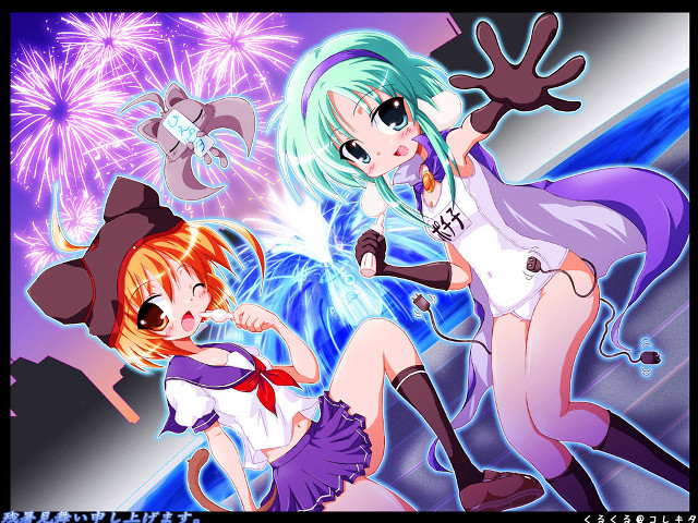 Fireworks anime girls green hair free wallpaper for desktop - medium preview image