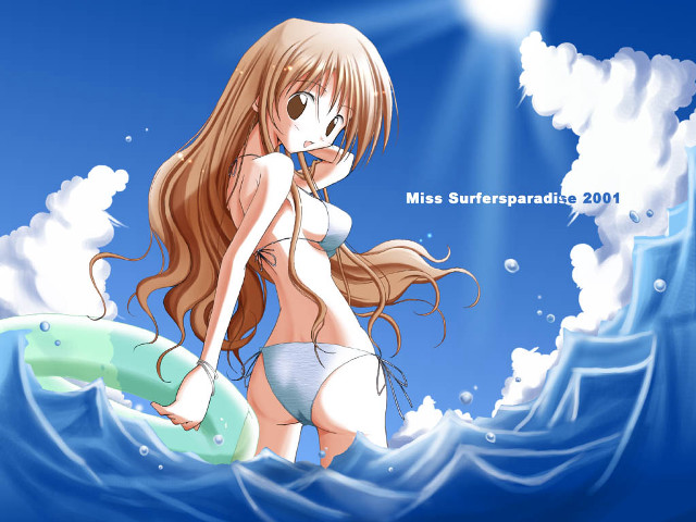 Girl bikini surfboard beach sky free wallpaper for desktop - medium preview image