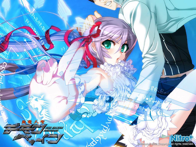 Anime couple blue background holography free wallpaper for desktop - medium preview image