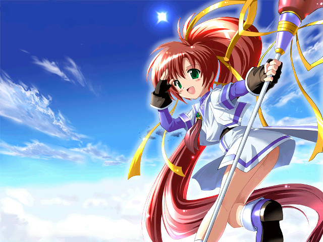 Girl sword flying clouds blue free wallpaper for desktop - medium preview image